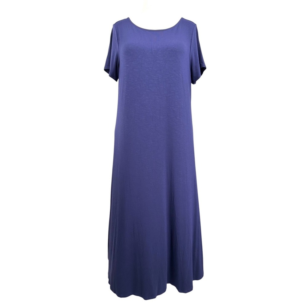 J. Jill Jersey Maxi Dress Midnight Blue Short Sleeve Scoop Neckline XL Petite